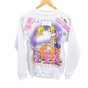 Vintage Space Jam Lola Bunny White Crewneck Sweatshirt Medium 18x26
